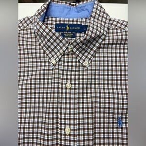 Ralph Lauren Men’s Cotton Stretch Button Down Shirt Sz L Brown Check Pony Preppy